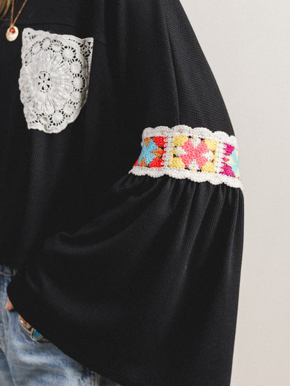 The Nest Groovy Crochet Patchwork Top - Black
