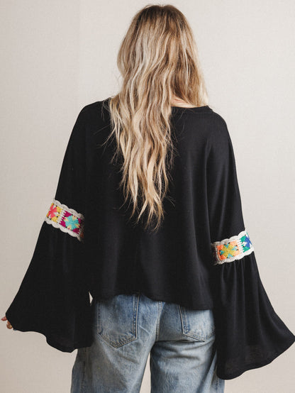 The Nest Groovy Crochet Patchwork Top - Black