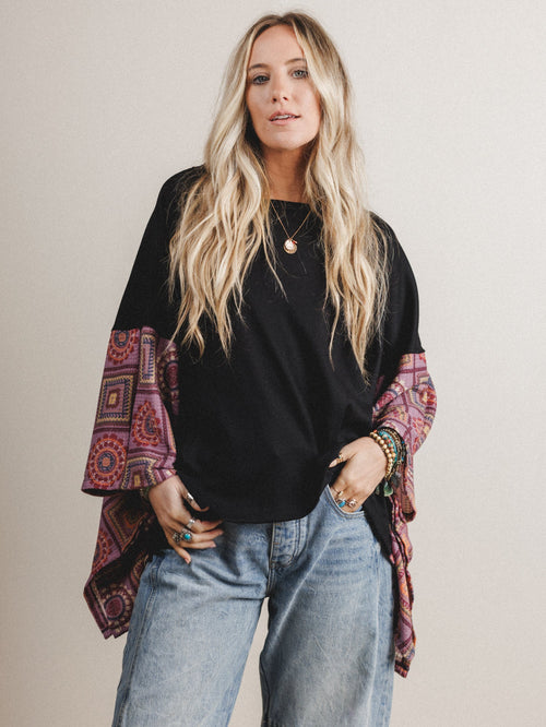 The Nest Kaleidoscope Dreams Poncho Top - Black