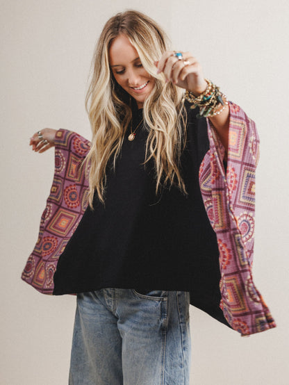 The Nest Kaleidoscope Dreams Poncho Top - Black