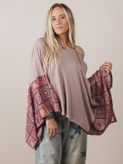 The Nest Kaleidoscope Dreams Poncho Top - Dark Mocha