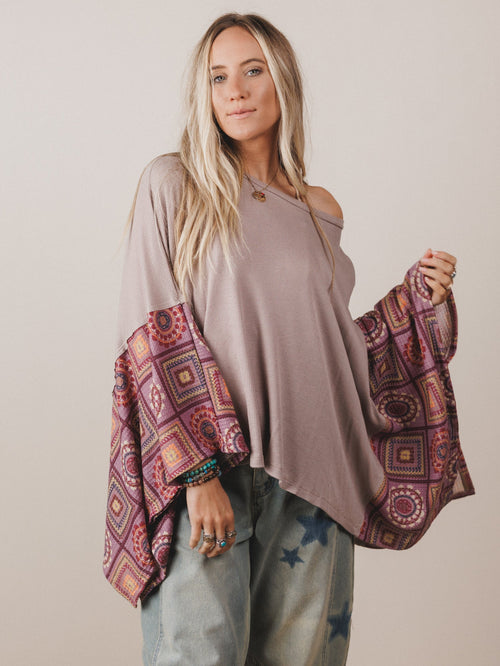 The Nest Kaleidoscope Dreams Poncho Top - Dark Mocha