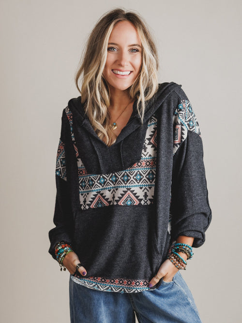 The Nest Beach Nights Pullover Hoodie Top - Charcoal