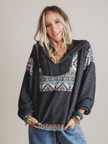 The Nest Beach Nights Pullover Hoodie Top - Charcoal