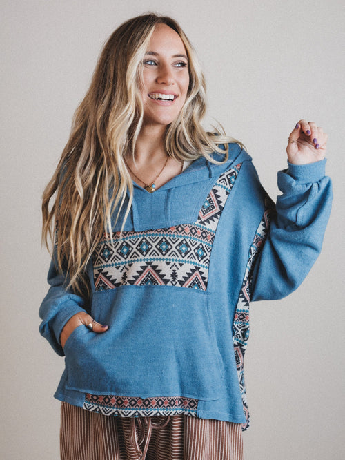 The Nest Beach Nights Pullover Hoodie Top - Teal