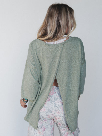 The Nest Callie Split Back Top - Olive