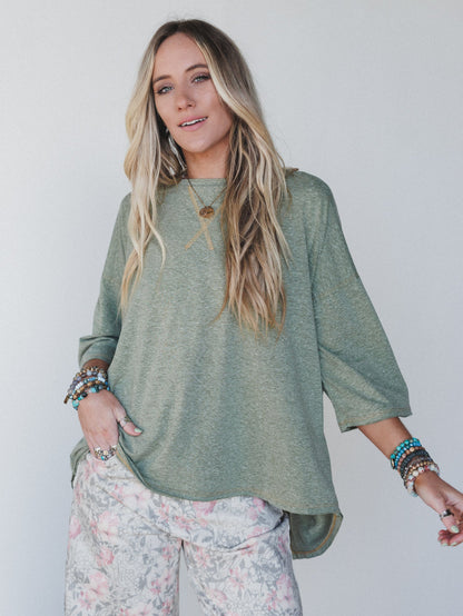 The Nest Callie Split Back Top - Olive