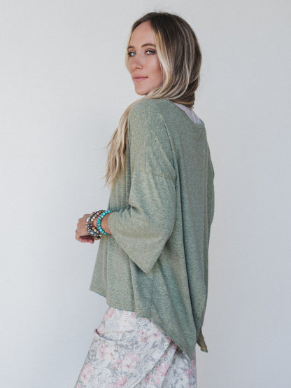 The Nest Callie Split Back Top - Olive