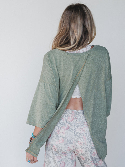 The Nest Callie Split Back Top - Olive