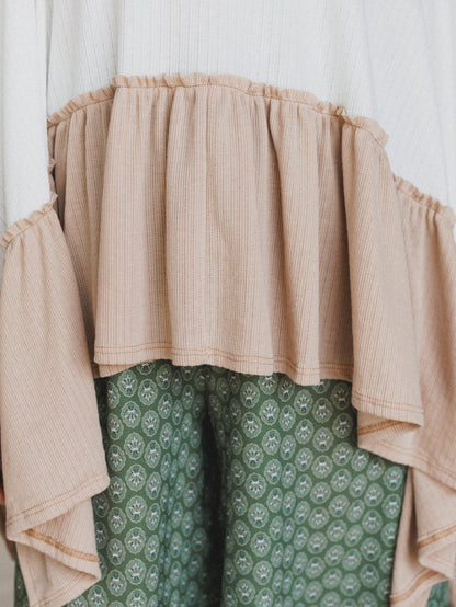The Nest Sally Ruffle Top - Off White Camel