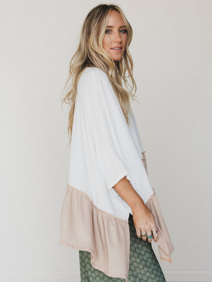 The Nest Sally Ruffle Top - Off White Camel