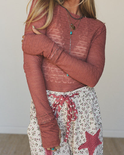 The Nest Pushing Daisies Long Sleeve Top - Cedarwood