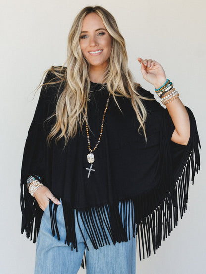 The Nest Showstopper Fringe Poncho - Black