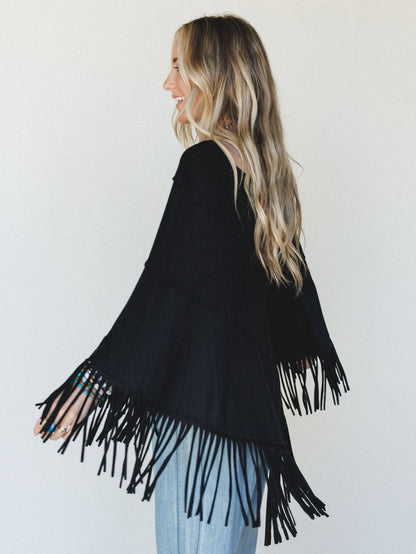 The Nest Showstopper Fringe Poncho - Black