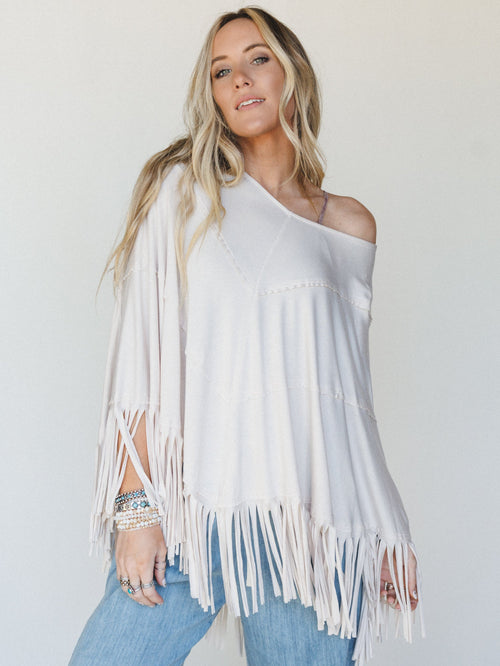 The Nest Showstopper Fringe Poncho - Oat