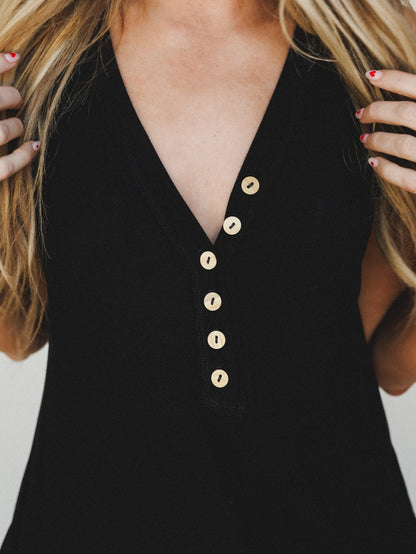 The Nest Shelli Henley Tank Top - Black