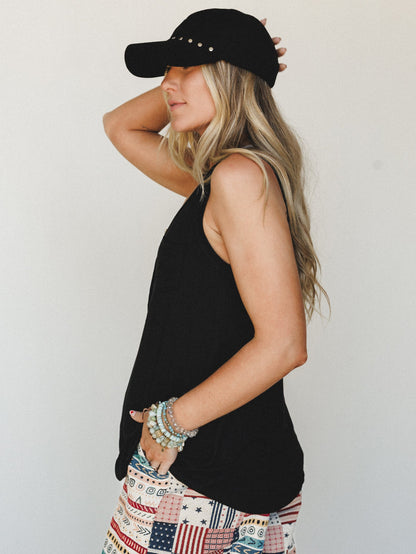 The Nest Shelli Henley Tank Top - Black