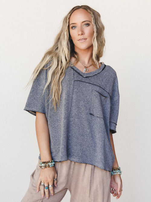 The Nest Katie V Neck Tee - Black