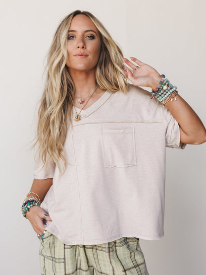 The Nest Katie V Neck Tee - Taupe