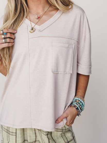 The Nest Katie V Neck Tee - Taupe