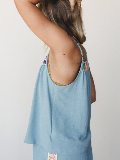 The Nest Carefree Days Crochet Detail Tank Top - Sage
