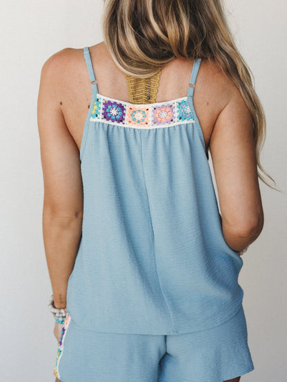 The Nest Carefree Days Crochet Detail Tank Top - Sage