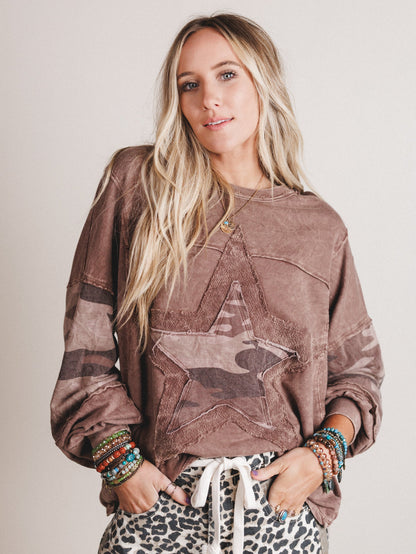 Camo Starlet Long Sleeve Top - Chocolate
