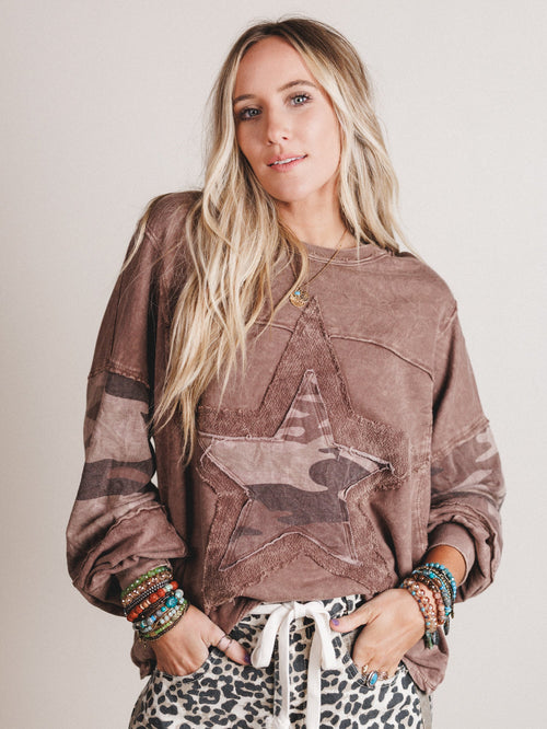 Camo Starlet Long Sleeve Top - Chocolate