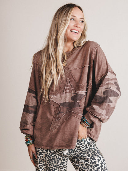 Camo Starlet Long Sleeve Top - Chocolate