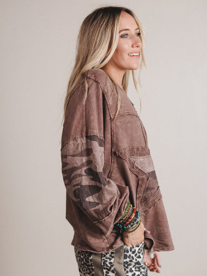 Camo Starlet Long Sleeve Top - Chocolate