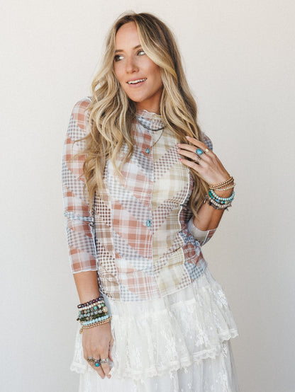 Mixed Print Layering Top - Warm Beige