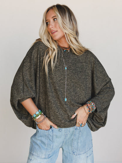 The Nest Fly With Me Batwing Sleeve Knit Sweater - Dark Olive