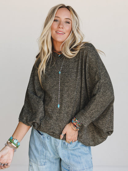 The Nest Fly With Me Batwing Sleeve Knit Sweater - Dark Olive