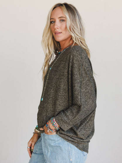 The Nest Fly With Me Batwing Sleeve Knit Sweater - Dark Olive