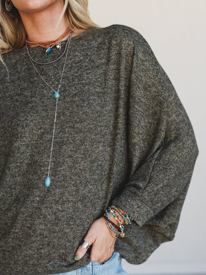 The Nest Fly With Me Batwing Sleeve Knit Sweater - Dark Olive