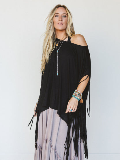 The Nest Showstopper Fringe Top - Black