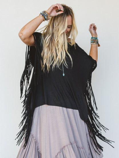 The Nest Showstopper Fringe Top - Black