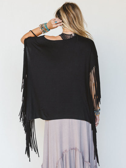 The Nest Showstopper Fringe Top - Black