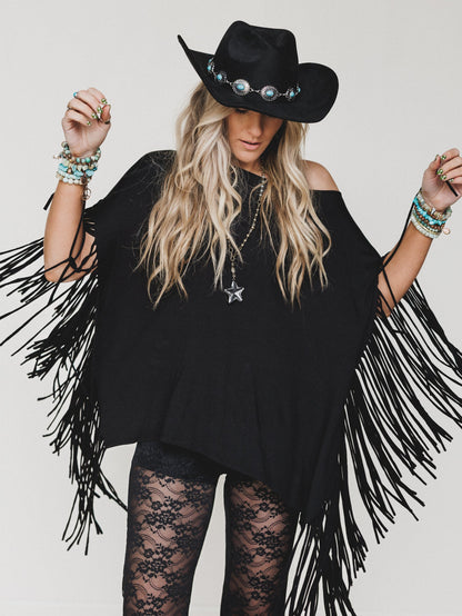 The Nest Showstopper Fringe Top - Black