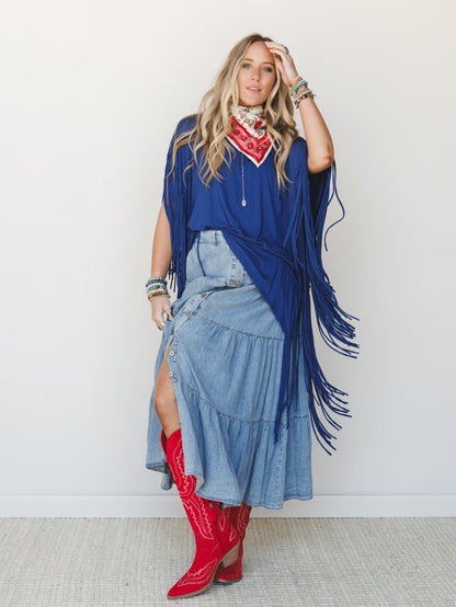 The Nest Showstopper Fringe Top - Denim