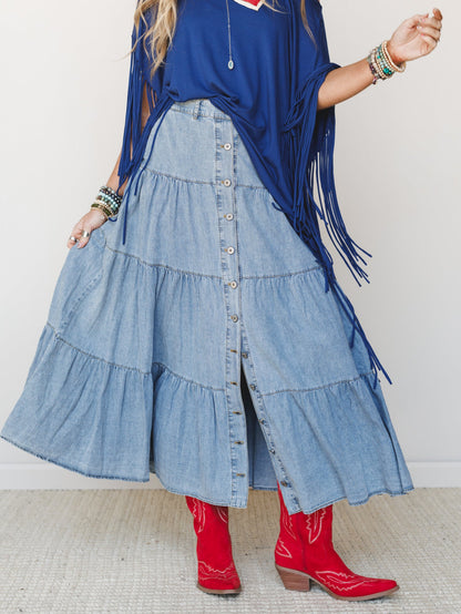 Country Mart Tiered Maxi Skirt - Denim