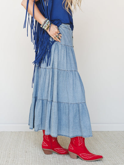 Country Mart Tiered Maxi Skirt - Denim