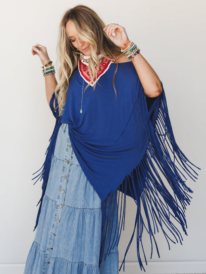 The Nest Showstopper Fringe Top - Denim