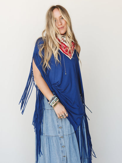 The Nest Showstopper Fringe Top - Denim