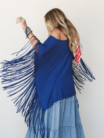 The Nest Showstopper Fringe Top - Denim