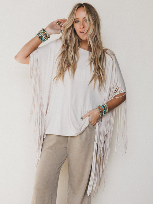 The Nest Showstopper Fringe Top - Oat
