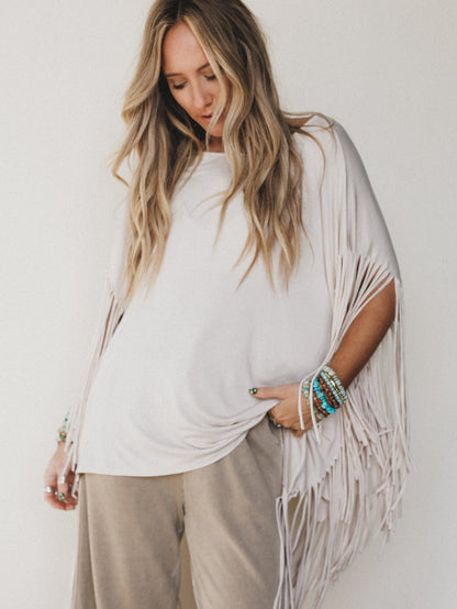 The Nest Showstopper Fringe Top - Oat