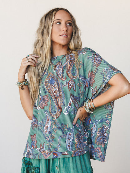 The Nest Moon Glow Texture Knit Top - Olive Vintage