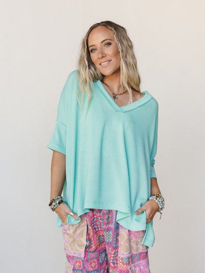 The Nest On The Go V Neck Ribbed Essential Tee - Cabbage