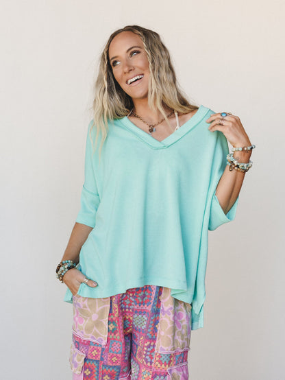 The Nest On The Go V Neck Ribbed Essential Tee - Cabbage